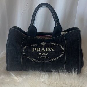 Prada Navy Denim Tote with Logo